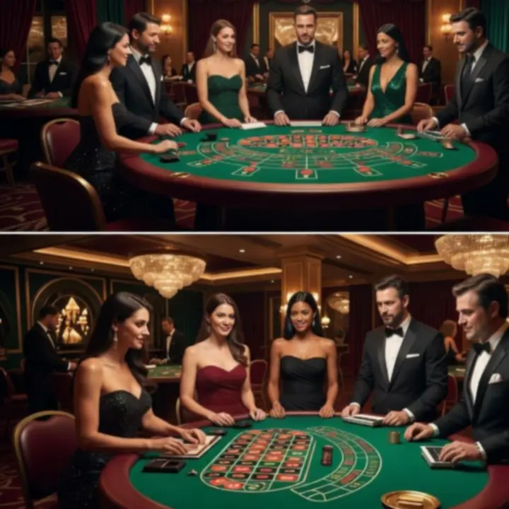 Goście bawiący się przy stołach kasynowych podczas Casino Night