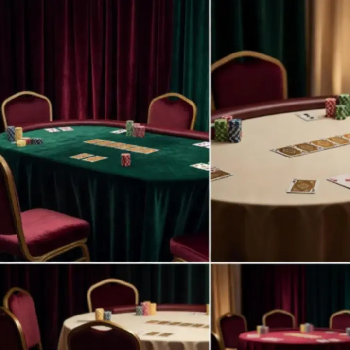 Nastrojowo oświetlona sala z profesjonalnymi stołami, żetonami i kartami przygotowanymi na wieczór pokerowy.