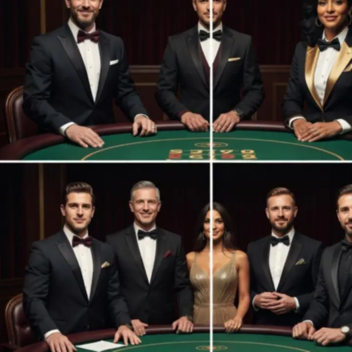 Profesjonalni krupierzy Dawid Połomski DOP prowadzący rozgrywkę przy eleganckim stole pokerowym.